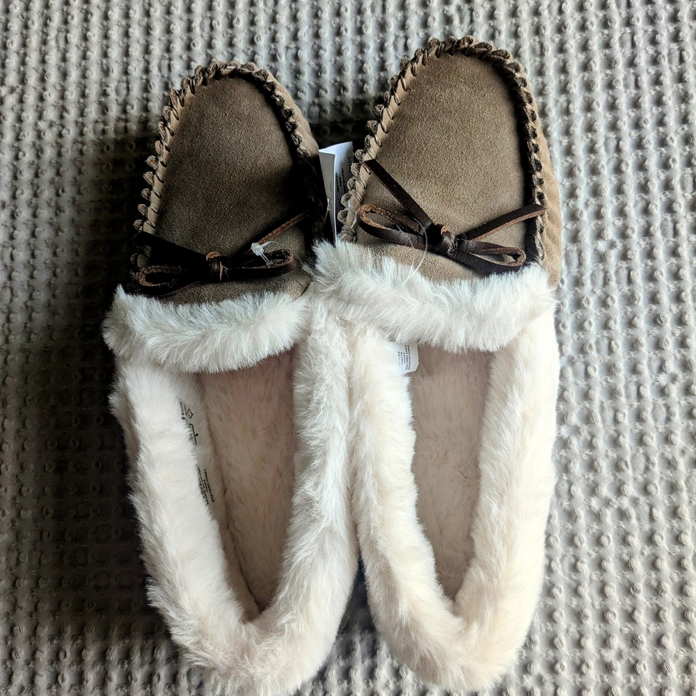 Cozy Brown and Cream Women's Moccasin Slippers